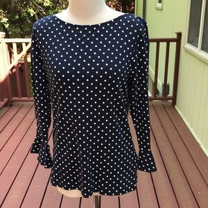 NWT! LAUREN Ralph Lauren Size XL navy polka dot top